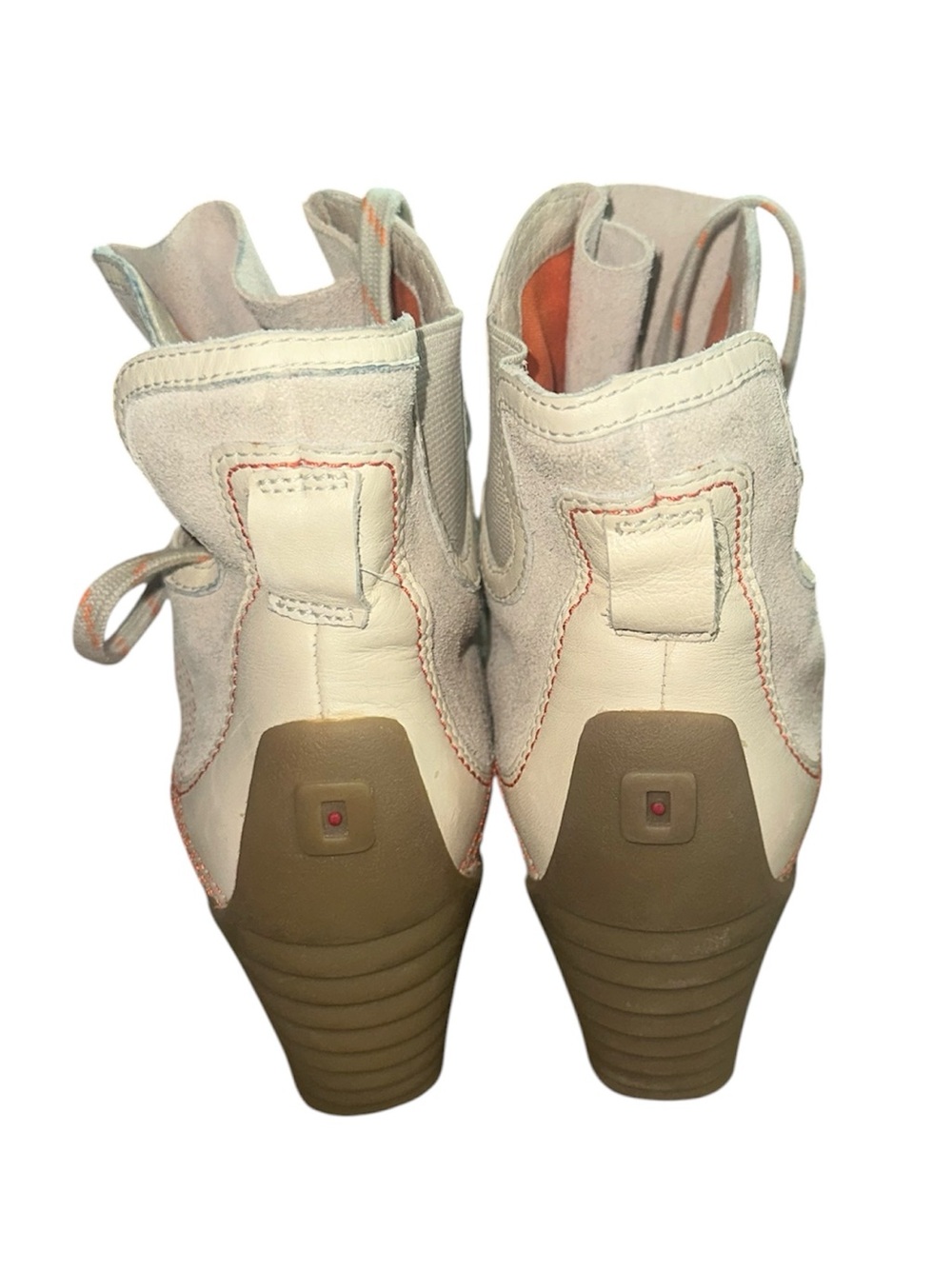 Tsubo Gardo Bone Beige Suede Leather Wedge Ankle Boots Orange Details Sz 8.5 - Picture 8 of 15
